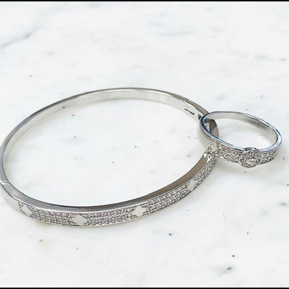 🎁Pavé Cubic Zirconia Silver Ring/Bracelet,NWT - Picture 2 of 6